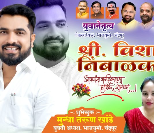 राजकिय पटलावर उभरणारे युवा नेतृत्व विशाल निंबाळकर – मुग्धा तरुण खांडे युवती अध्यक्ष, भारतीय जनता युवा मोर्चा चंद्रपूर